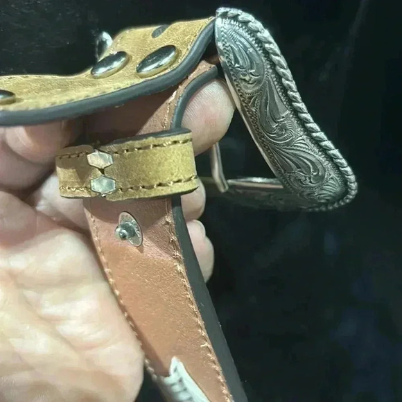 Nocona Genuine Leather,removable silver embossed buckle,Conchos,Aztec embroidery - Picture 8 of 12